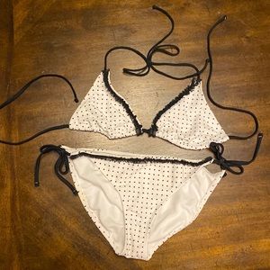 Xhileration white bikini w/black polka dots and ruffles
